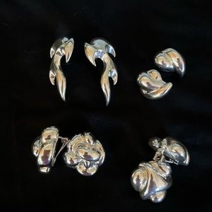 Sterling silver chunky 80’s earrings! Top two pierced and bottom two clip.